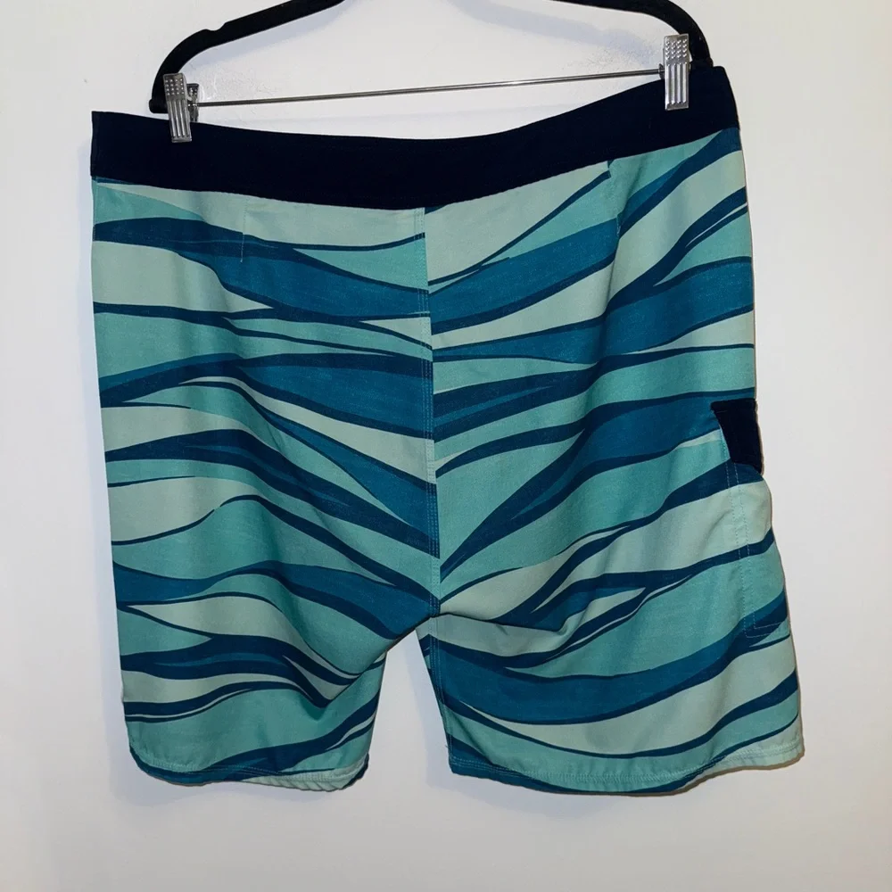 Ron Jon Surf Shop Men’s Board Shorts Swim Trunks Blue Teal Wave Print Sz 38
